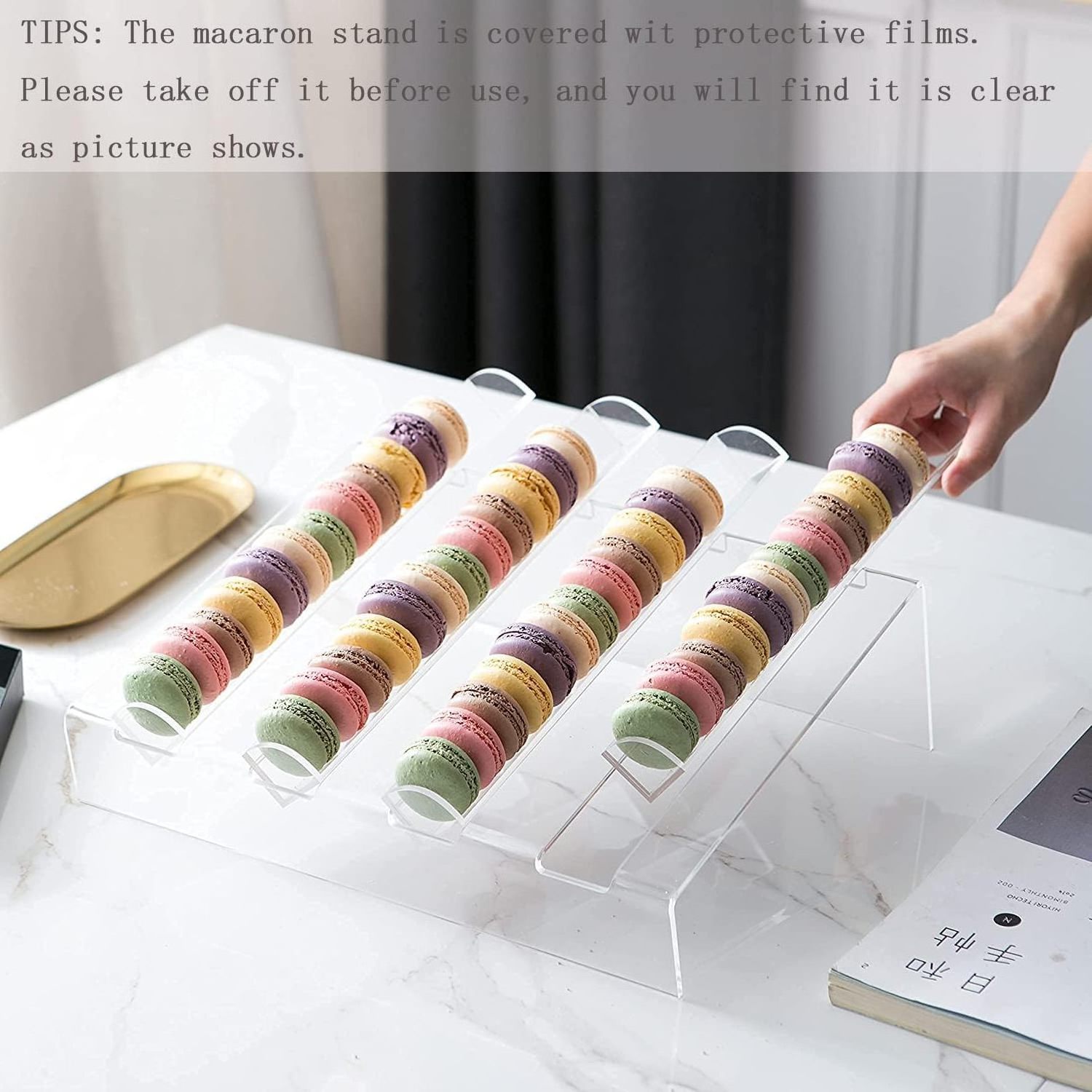 Transparent Acrylic Food Cake Display Trays 4 Row Dessert Holder Tray Custom Acrylic Macaron Display Tray