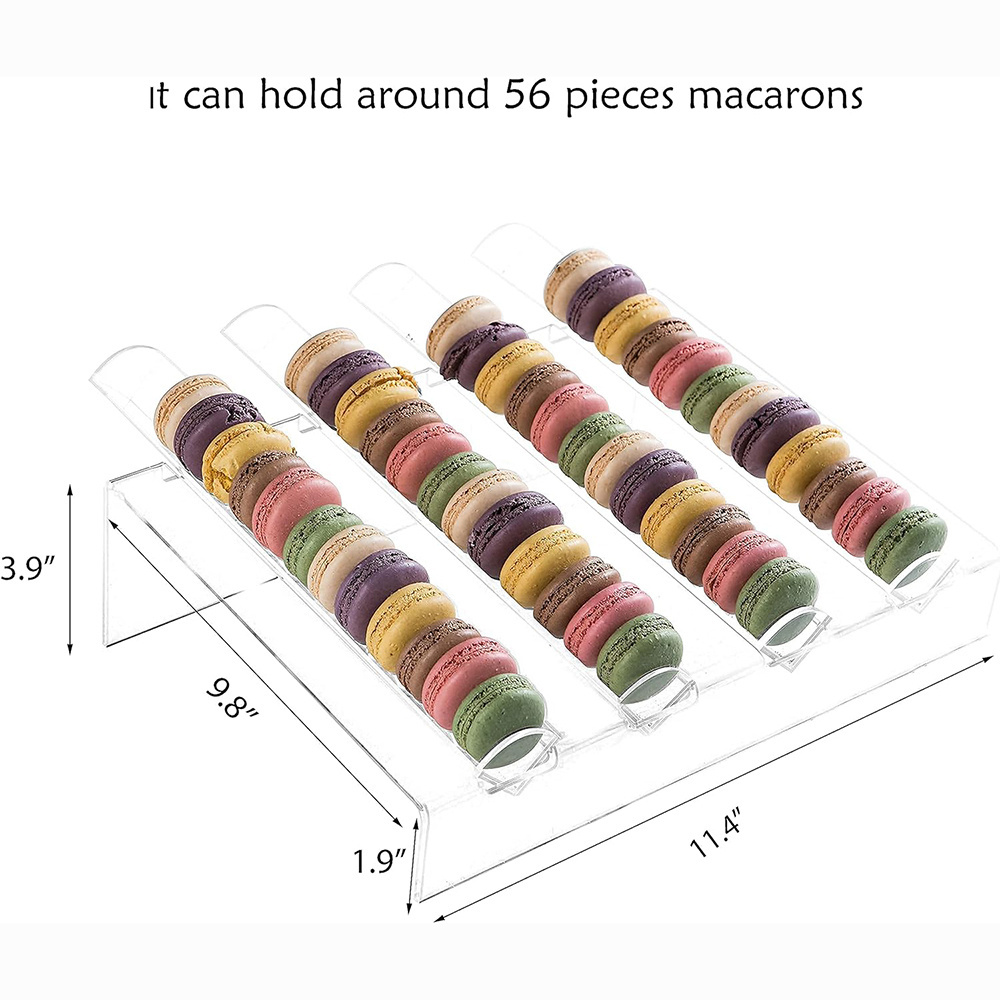 Transparent Acrylic Food Cake Display Trays 4 Row Dessert Holder Tray Custom Acrylic Macaron Display Tray