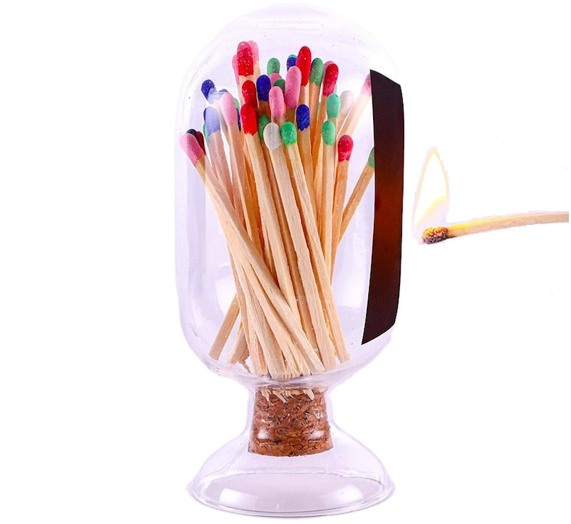 Matches jar Match Cloche sticks glass bottle Factory custom Skeem Design Matchsticks Candle Matches in glass jar with striker