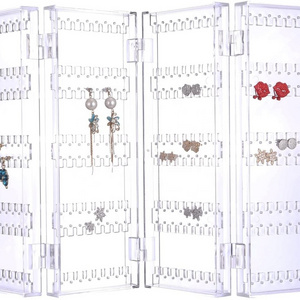 256 Holes 5 Tiers Acrylic Earrings Holder 4 Doors Foldable Necklace Hanging Jewelry Organizer Double Sided Stand Display