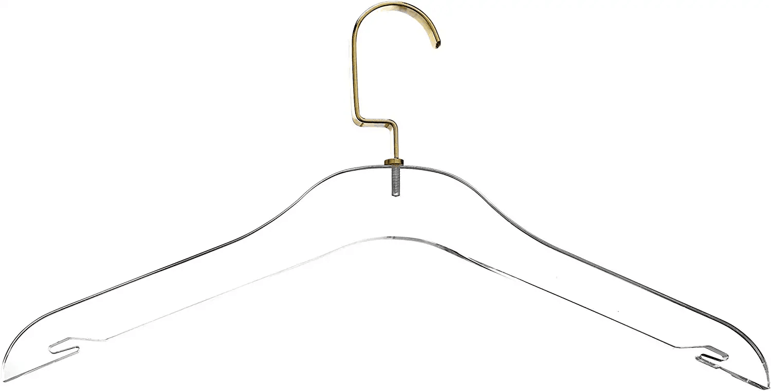 Transparent acrylic clothes hanger-fashion heavy wardrobe storage rack with gold chrome plated steel hook shirt and dres