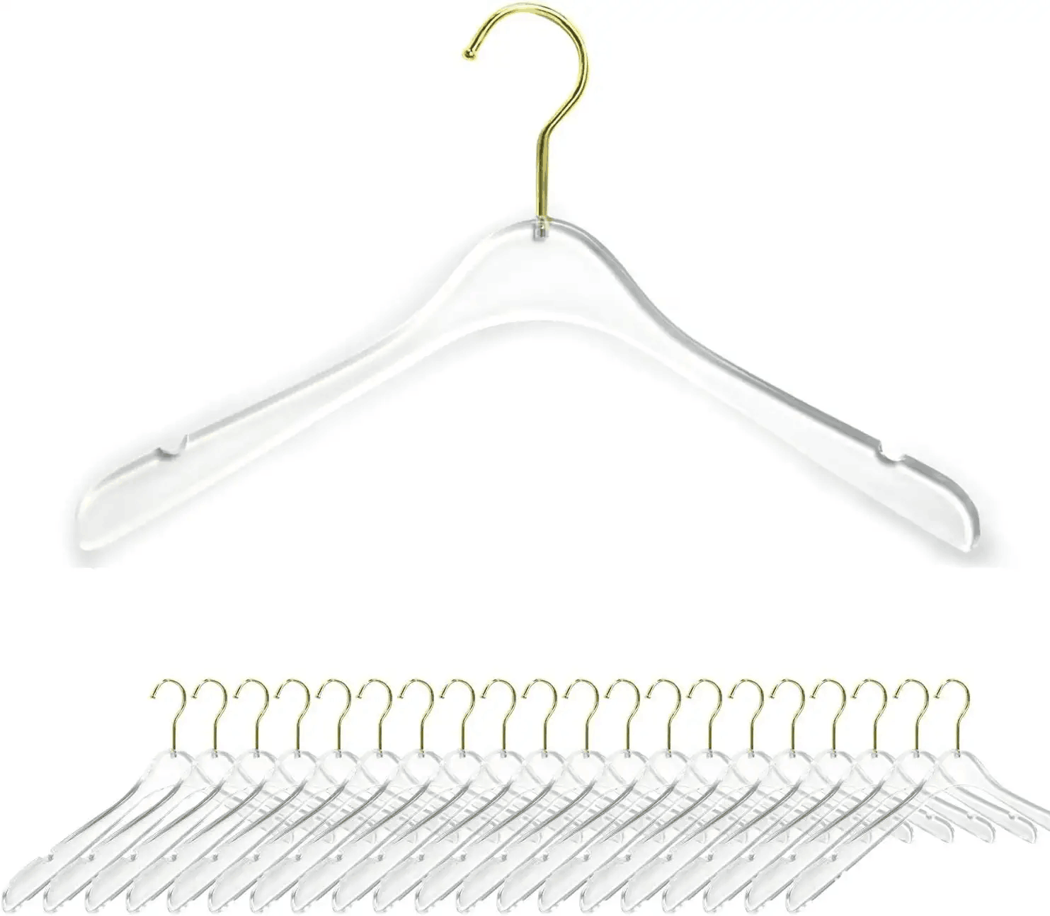 Transparent acrylic clothes hanger-fashion heavy wardrobe storage rack with gold chrome plated steel hook shirt and dres