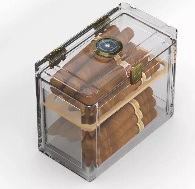 Clear Cigar Humidor Case Luxury Acrylic Humidor Cigar Box Display Cabinet Custom