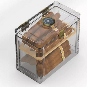 Clear Cigar Humidor Case Luxury Acrylic Humidor Cigar Box Display Cabinet Custom