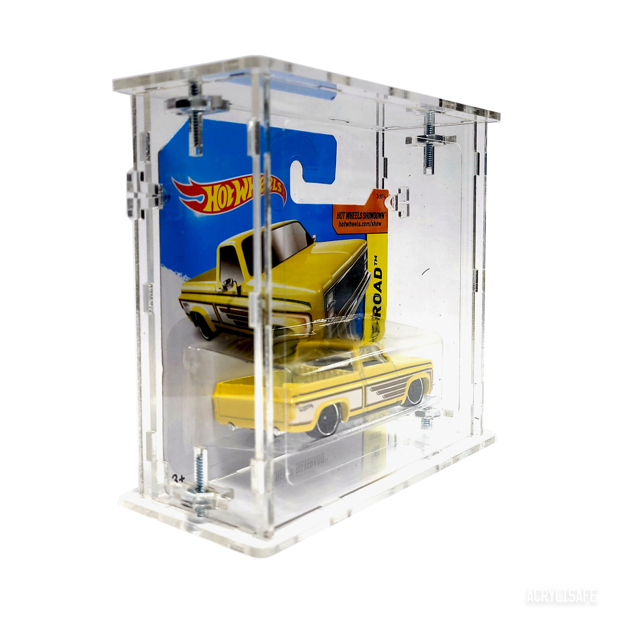 Factory transparent single acrylic hot wheels carded display stand case with sliding open