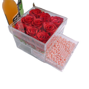 Yageli Factory Supply Clear Acrylic Gift Rose Box Perspex Flower Jewelry Gift Box with Drawer