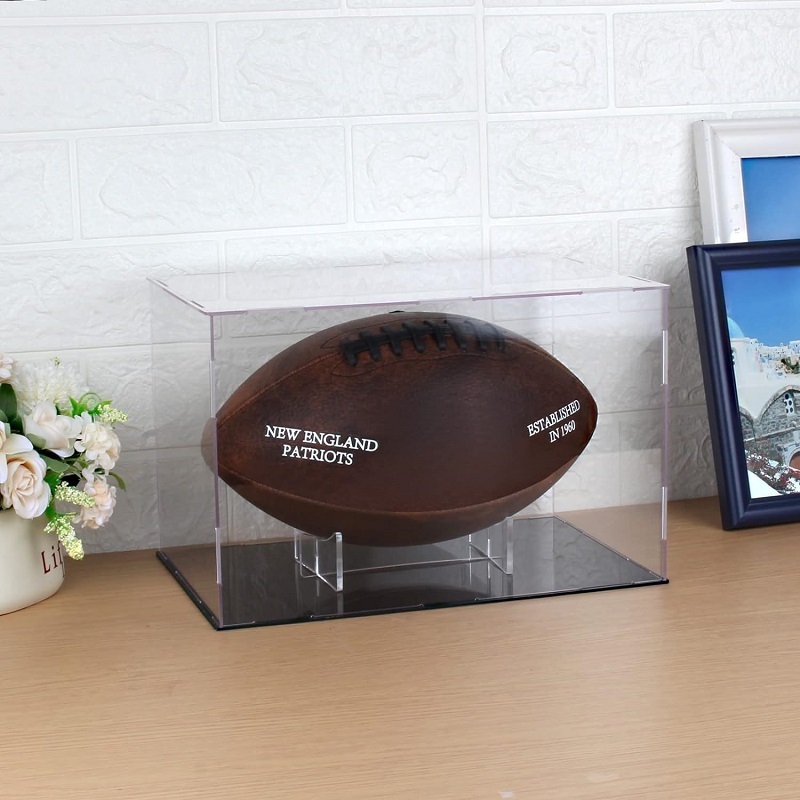 Removable Interior Football Display Stand Memorabilia Full Size Football Display Cases with Black Base