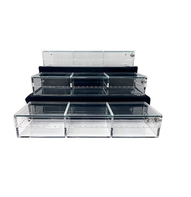 new design 3 tier custom clear acrylic lizard gecko snake reptile enclosure hatchling display case for reptile show vending