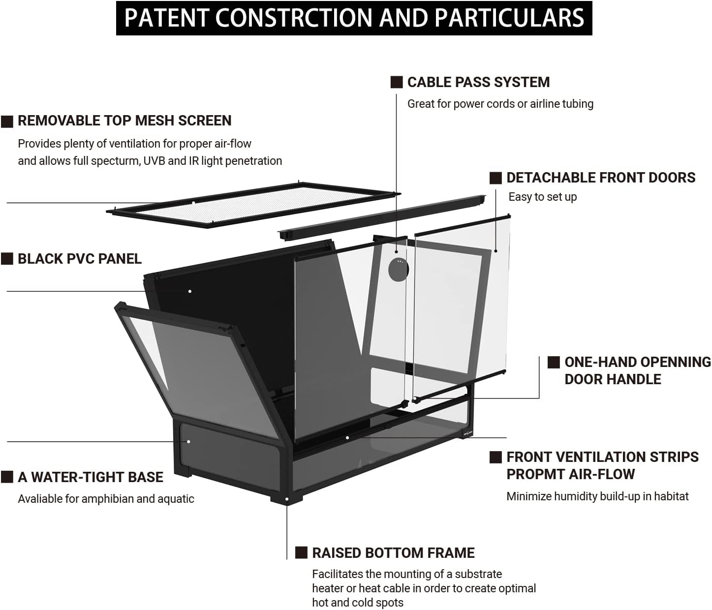 Wholesales Custom  Magnetic Acrylic Wide lizard Reptile  Enclosure Reptile Terrarium Anti Escape Lid Spiderling Enclosures