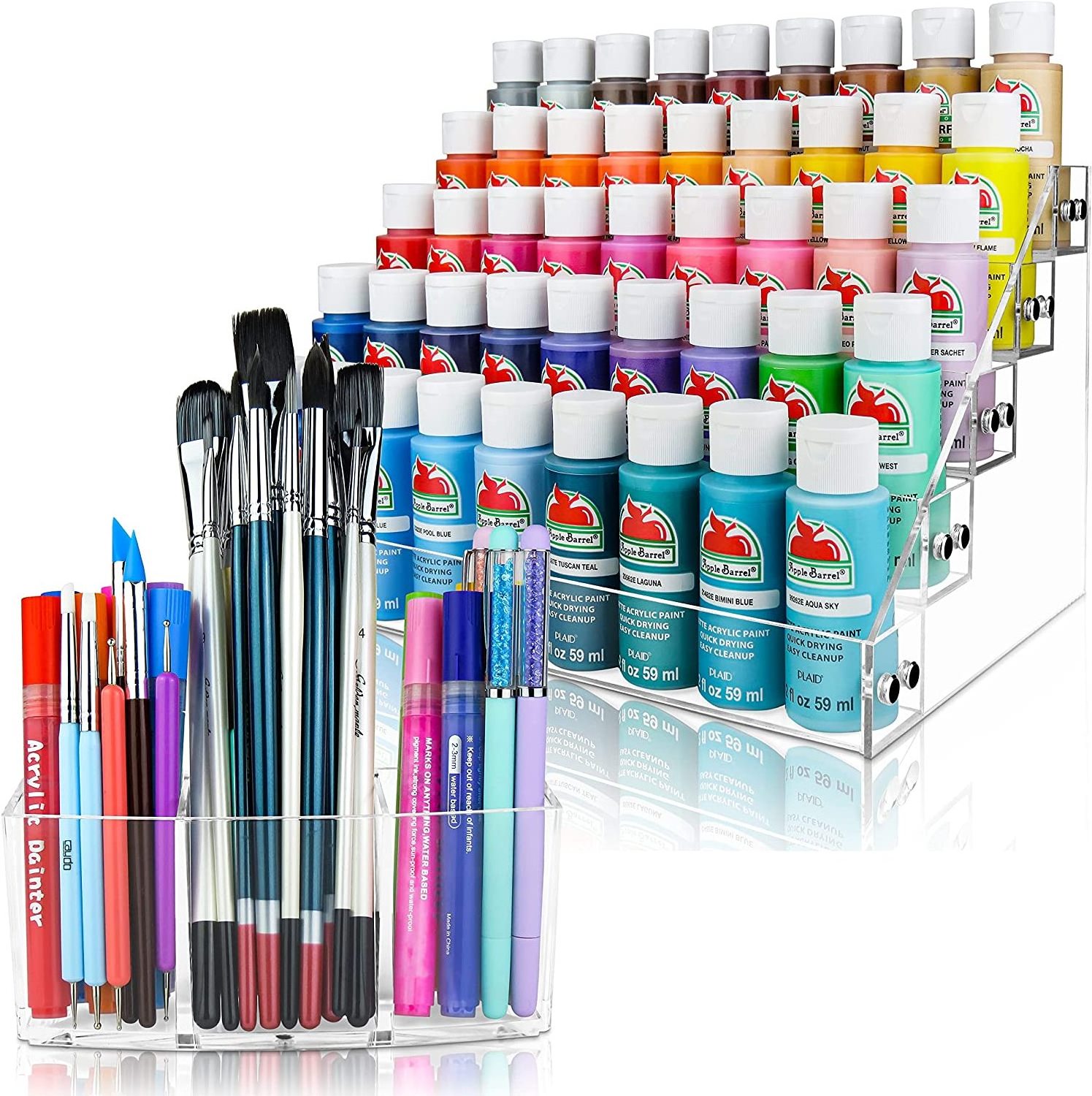 Custom Acrylic Craft & Hobby Paint Storage Organizer & Paint Brush Holder Acrylic Paint Rack for Paint Bottles/Tubes