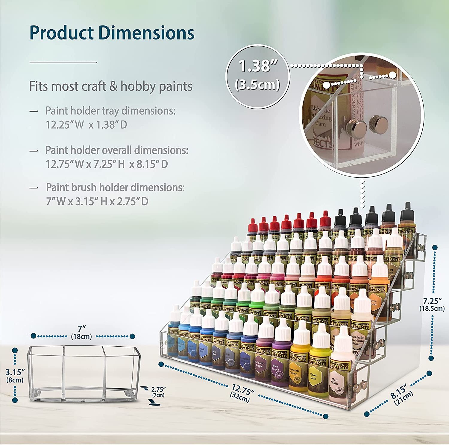 Custom Acrylic Craft & Hobby Paint Storage Organizer & Paint Brush Holder Acrylic Paint Rack for Paint Bottles/Tubes