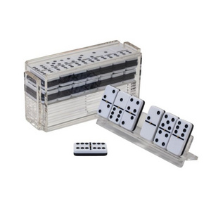 Wholesales Custom Clear  Acrylic Modern Double Six Jumbo Dominoes Set with Racks Acrylic Domino Trays Box