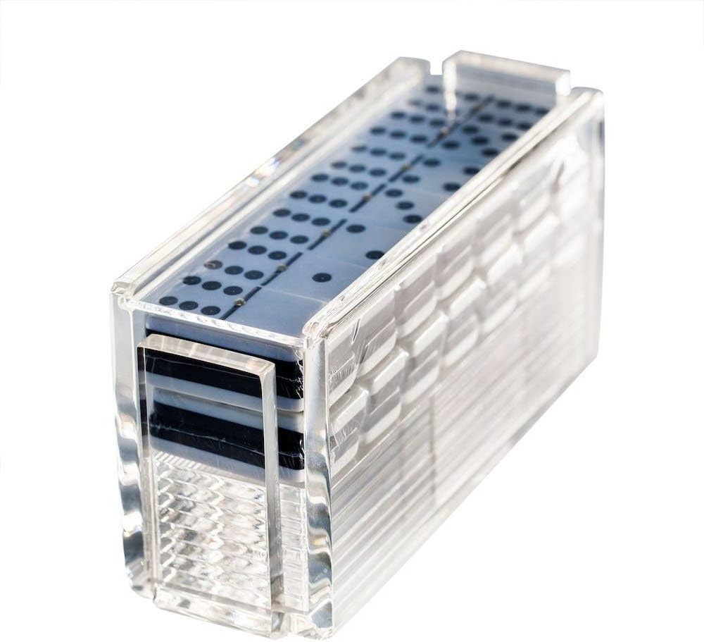 Wholesales Custom Clear  Acrylic Modern Double Six Jumbo Dominoes Set with Racks Acrylic Domino Trays Box