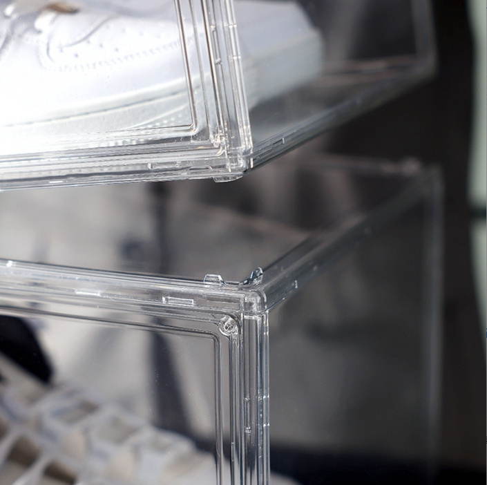 Wholesales  Custom Clear  Plastic Stackable  Shoe Boxes Space Saving Foldable Shoe  Rack Shoe Cubby for Closet