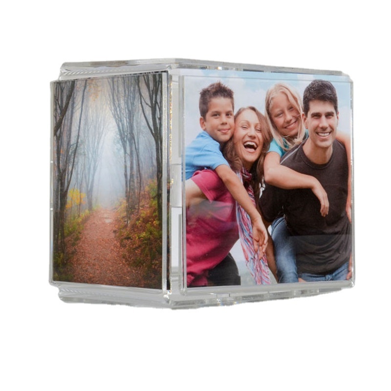 Wholesale 4 Sided Rotating Photo Cube 5x5 4x4 Acrylic Frame Lucite Perspex Plexiglass Magnet Block Picture Frame Pen Holder