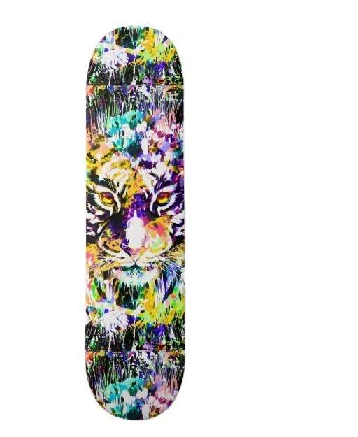 Factory  Custom Colourful  Acrylic Beautiful Tiger Skateboard Wall Mount Display  Water Marbling Paint Skateboard