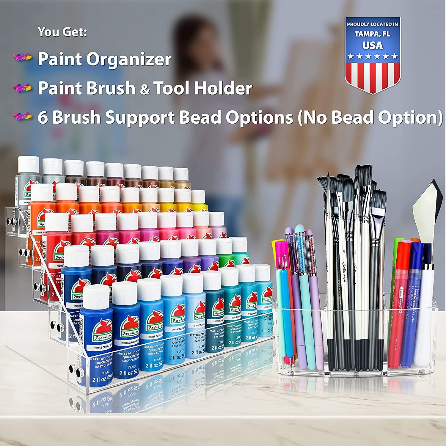 Custom Acrylic Craft & Hobby Paint Storage Organizer & Paint Brush Holder Acrylic Paint Rack for Paint Bottles/Tubes