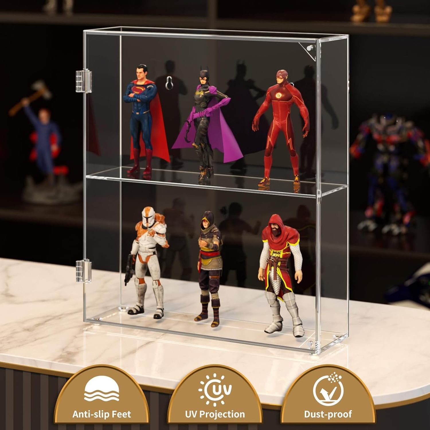 Acrylic Clear Display Cabinet for Funko Pop Figures, Wall Mounted or Desktop Dustproof Display Case for Collectibles 2 Tiers