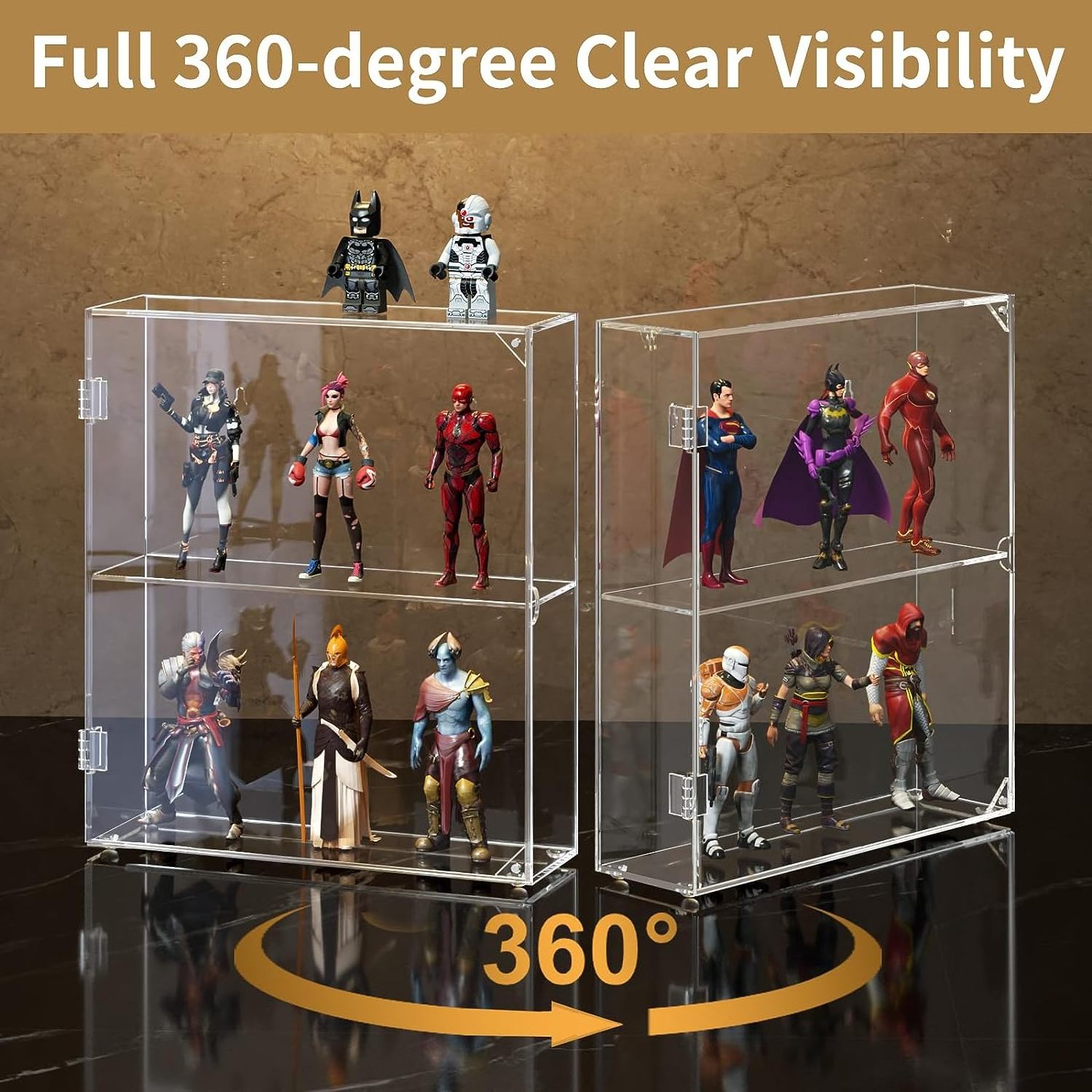 Acrylic Clear Display Cabinet for Funko Pop Figures, Wall Mounted or Desktop Dustproof Display Case for Collectibles 2 Tiers