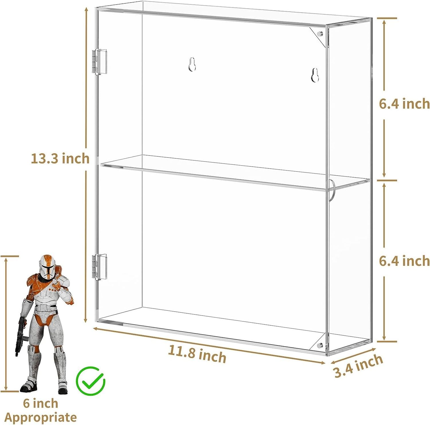 Acrylic Clear Display Cabinet for Funko Pop Figures, Wall Mounted or Desktop Dustproof Display Case for Collectibles 2 Tiers