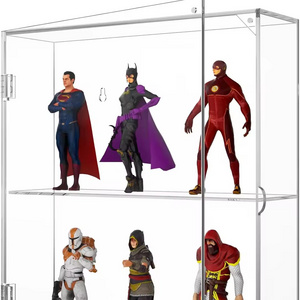 Acrylic Clear Display Cabinet for Funko Pop Figures, Wall Mounted or Desktop Dustproof Display Case for Collectibles 2 Tiers