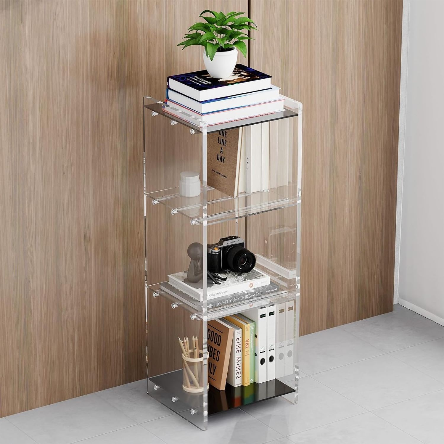 Acrylic bookcase Clear Floor Standing Bookshlef Home Decor Furniture For Home Office Living Room Bedroom