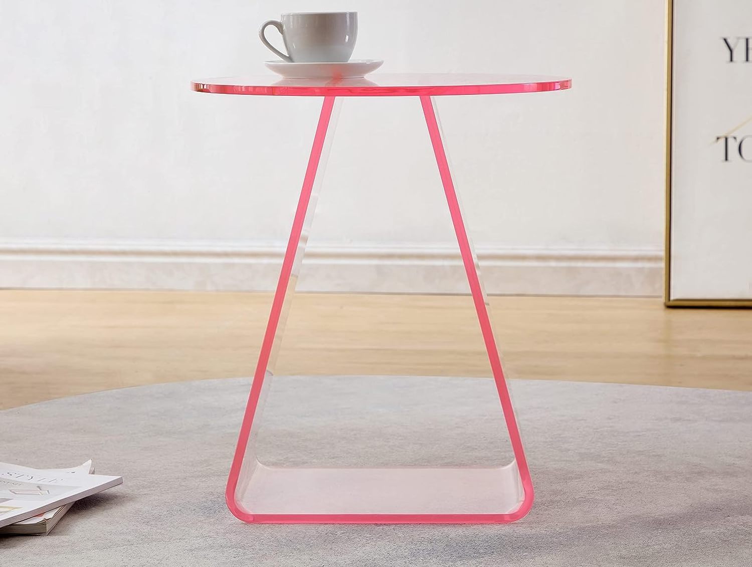 Cheap Acrylic Coffee Table for Coffee, Drink, Food, Snack Used in Living Room, Courtyard Round Pink acrylic table