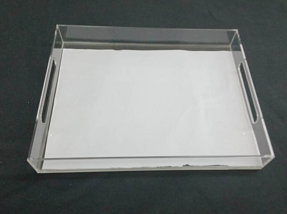 Factory Custom Clear Acrylic serving Tray With Paper Insert On Bottom With Handles