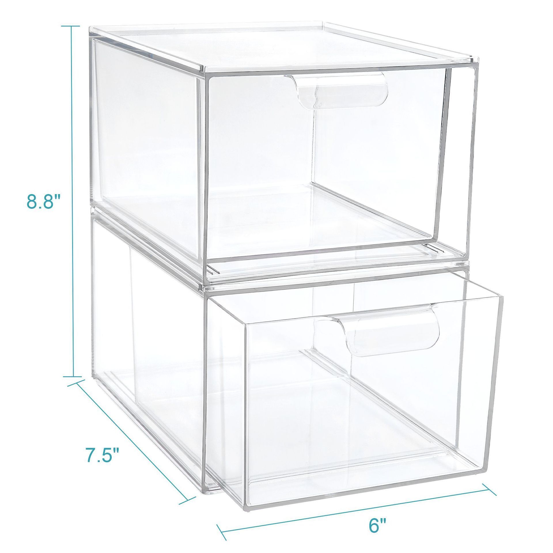 Plastic Stackable Bathroom Storage with Pull Out Bin Organizer Drawer for Cabinet or Closet Organization