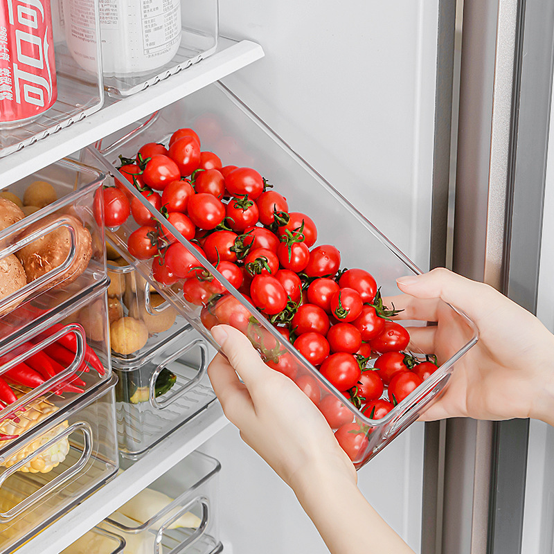 Plastic Storage Organizer Shallow Container Bin with Handles for Bathroom Kitchen Cabinet Pantry Home Organization