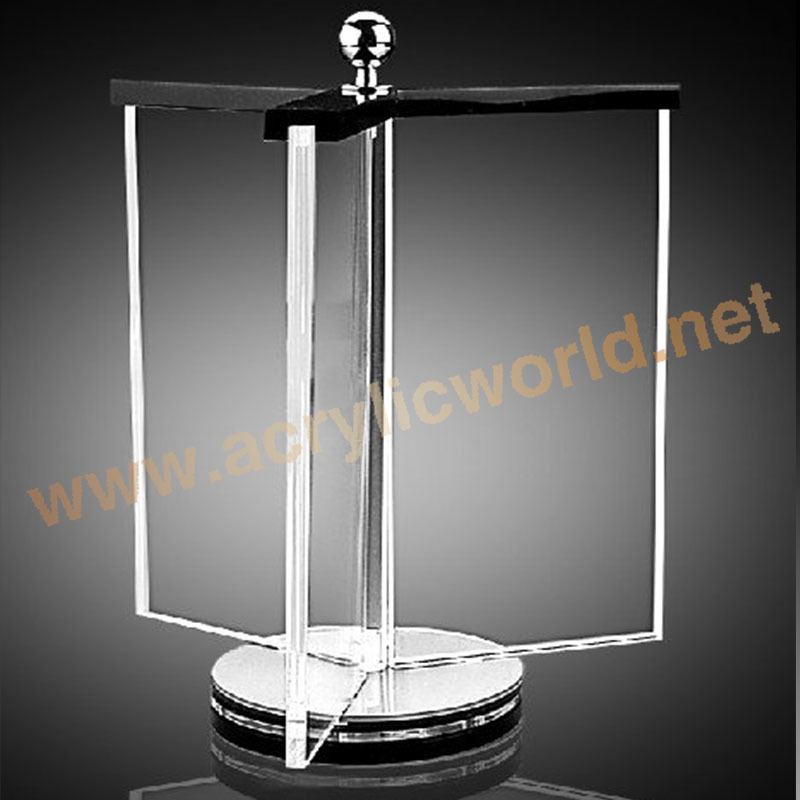 Custom 3 sided acrylic rotating plastic modern table menu holder