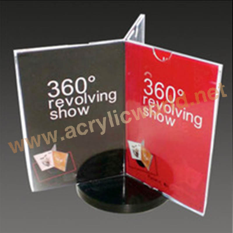 Custom 3 sided acrylic rotating plastic modern table menu holder