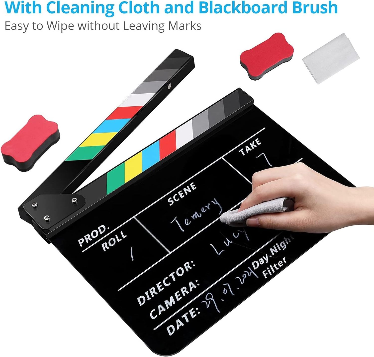 Dry Erase Acrylic Movie Directors Clapboard Film Slate Cut Action Scene Clapper Board