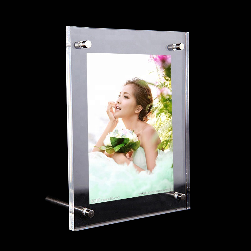 Horizontal or Vertical Wholesale Clear Slanted Acrylic Photo Frame with Standoff Hardware