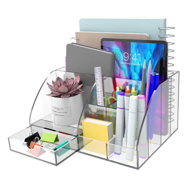 Custom Clear Office Accessories Acrylic Desk Organizer for Home Office