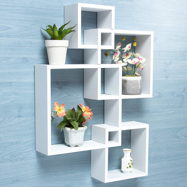 Hot Selling 4 Cube Shelving Solution Intersecting Wall Mounted Squares Acrylic Floating Shelf