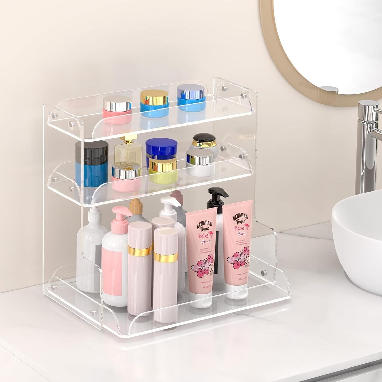 Clear Countertop Shelf Acrylic 3 Tier Bathroom Counter Stand Sink Organizer For Bathroom, Kitchen