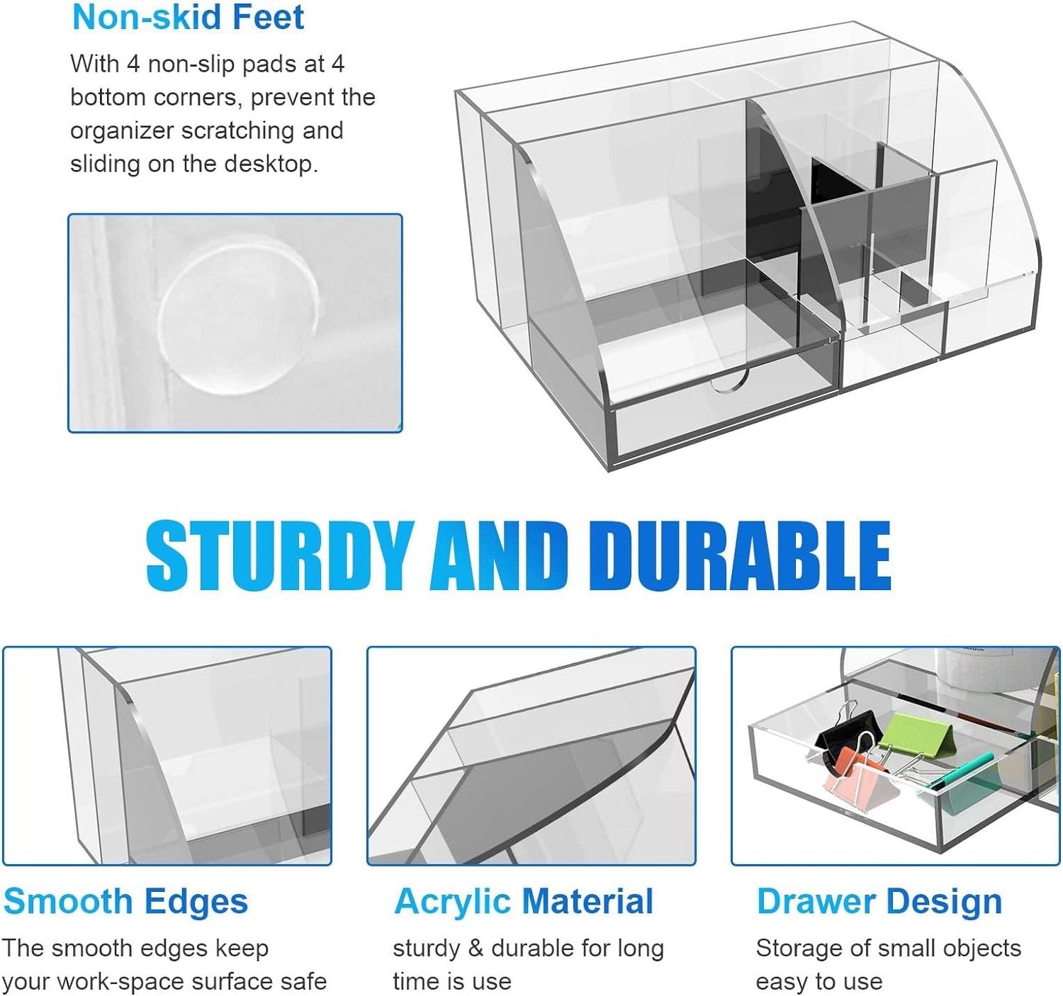 Custom Clear Office Accessories Acrylic Desk Organizer for Home Office