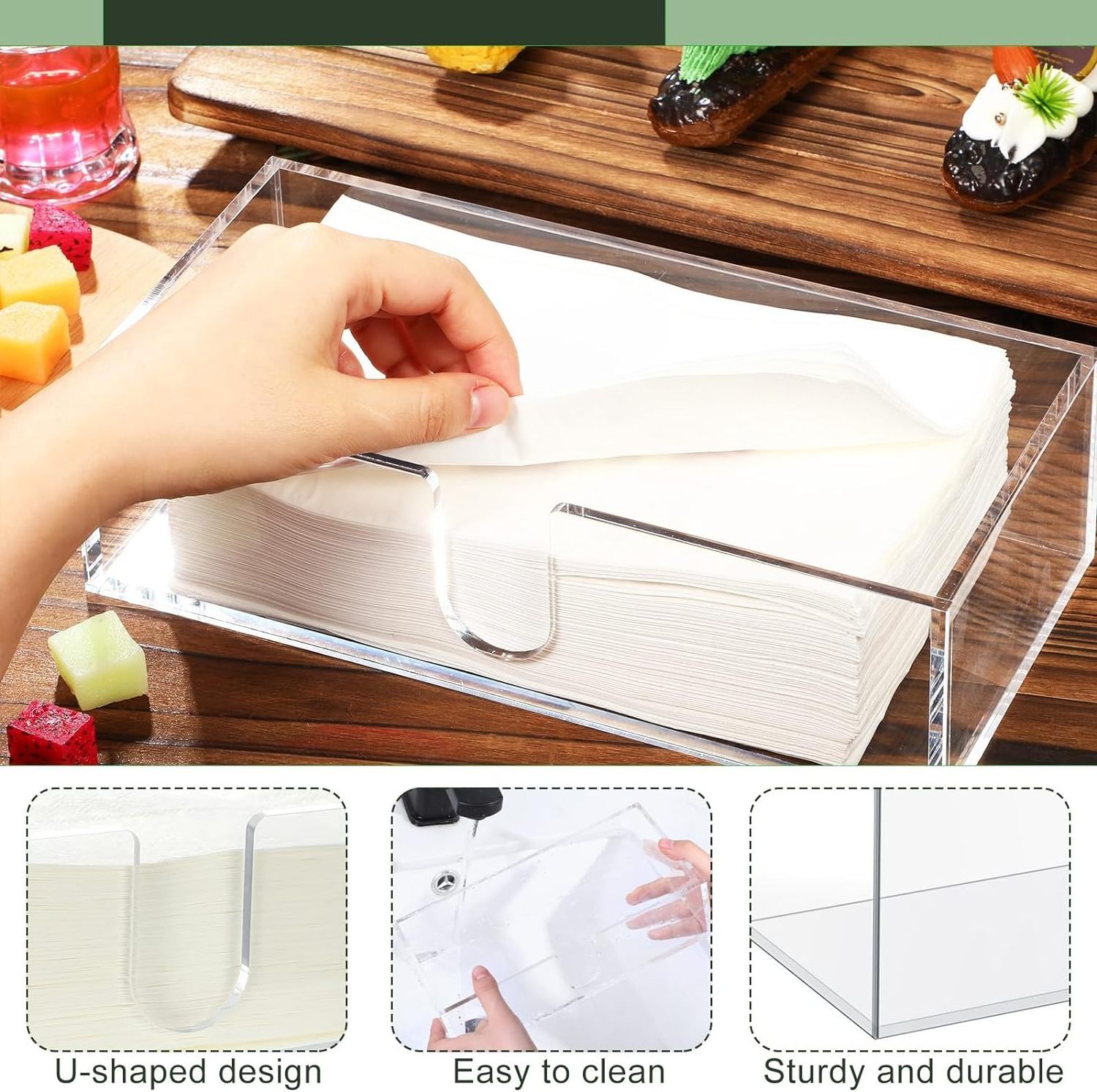 Customised Clear Acrylic Paper Napkins Holder Multifold Paper Towel Dispenser for Guest Z Fold C Fold Disposable Hand Towel