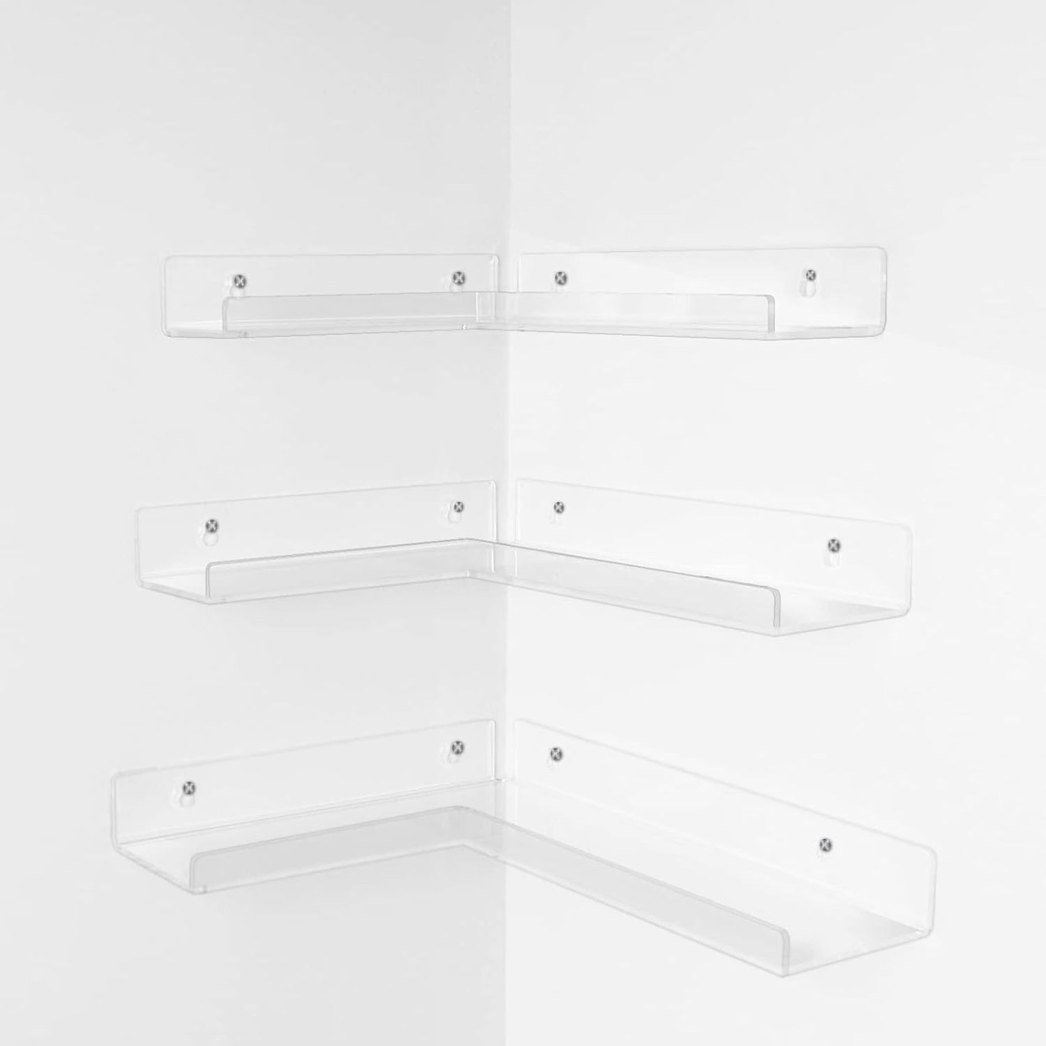 Clear Acrylic Floating Corner Display Storage Shelves Wall Mounted Bookshelf for Room, Kitchen, Office