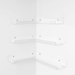 Clear Acrylic Floating Corner Display Storage Shelves Wall Mounted Bookshelf for Room, Kitchen, Office