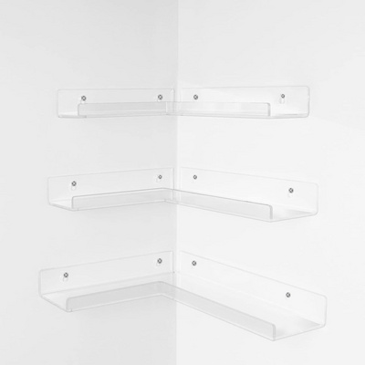 Clear Acrylic Floating Corner Display Storage Shelves Wall Mounted Bookshelf for Room, Kitchen, Office