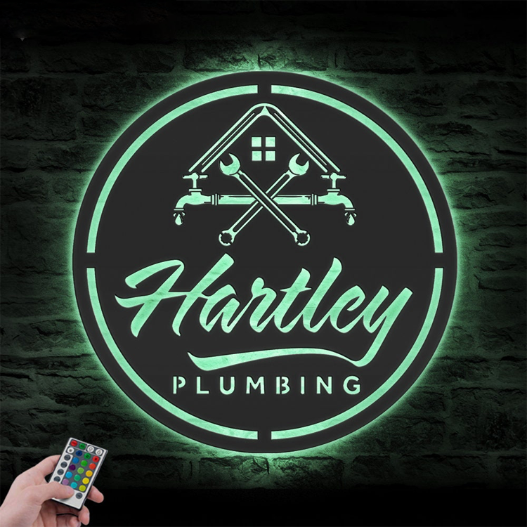 Custom Plumbing Metal Wall Art LED Light Personalized Plumber Name Sign