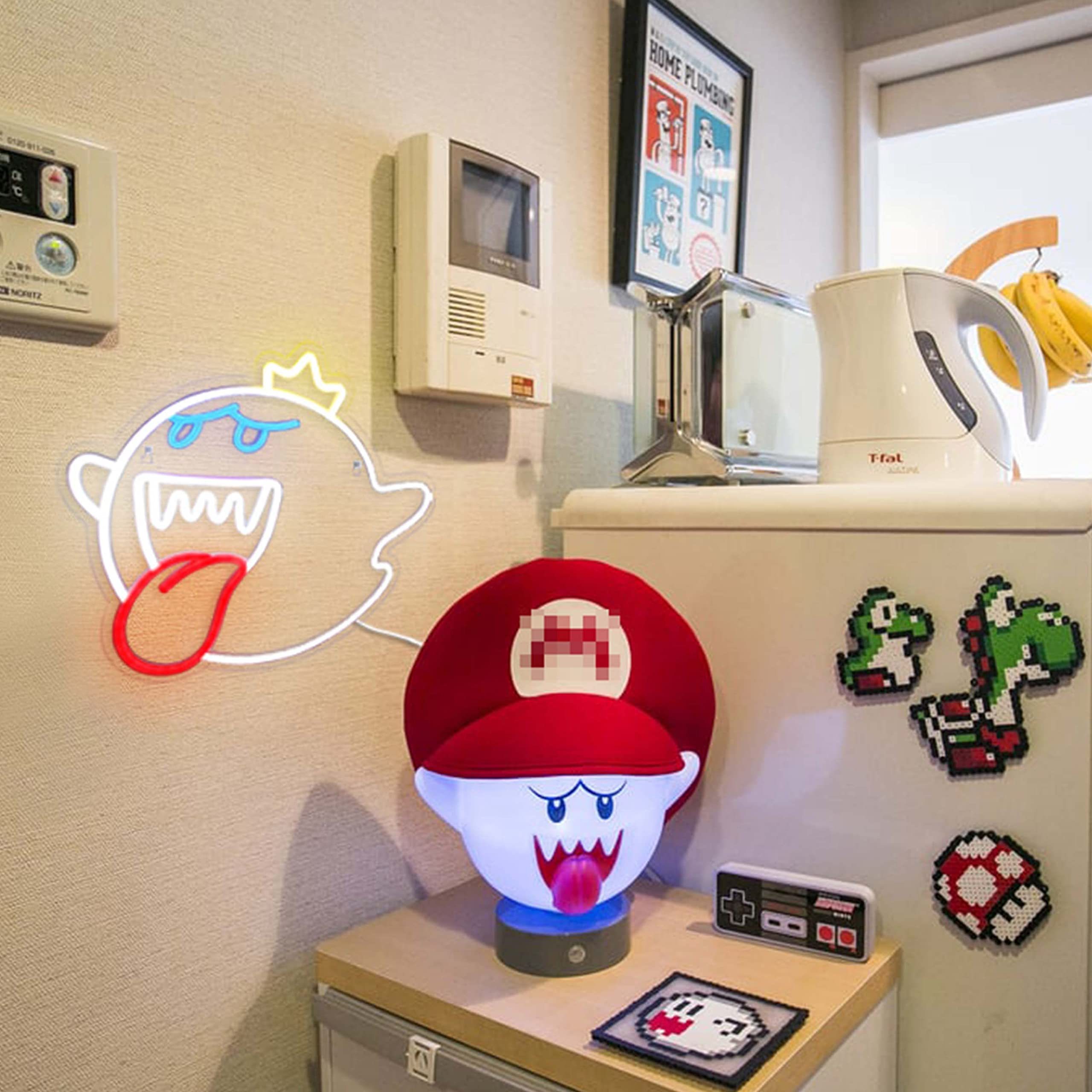 Neon Sign King Boo The Ghost Face LED Neon Light Mario Lamp Acrylic Sign for Game Room Decor Gaming Light Accessory Gifts