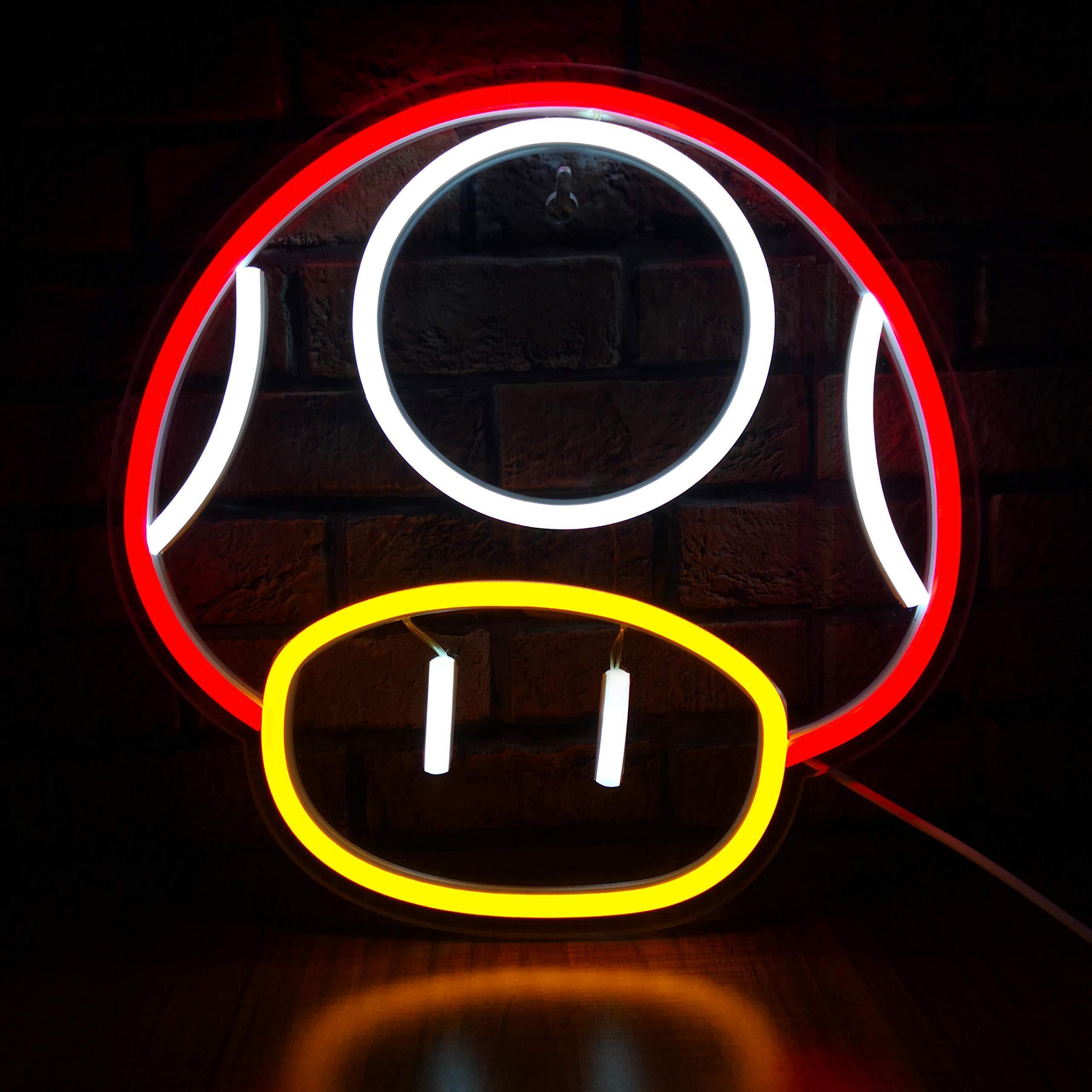 Game LED Neon Light Sign for Game Room Decor Super Mushroom NPC Wall Decor for Bedroom Man Cave Party Gaming Club Neon Wall Sign