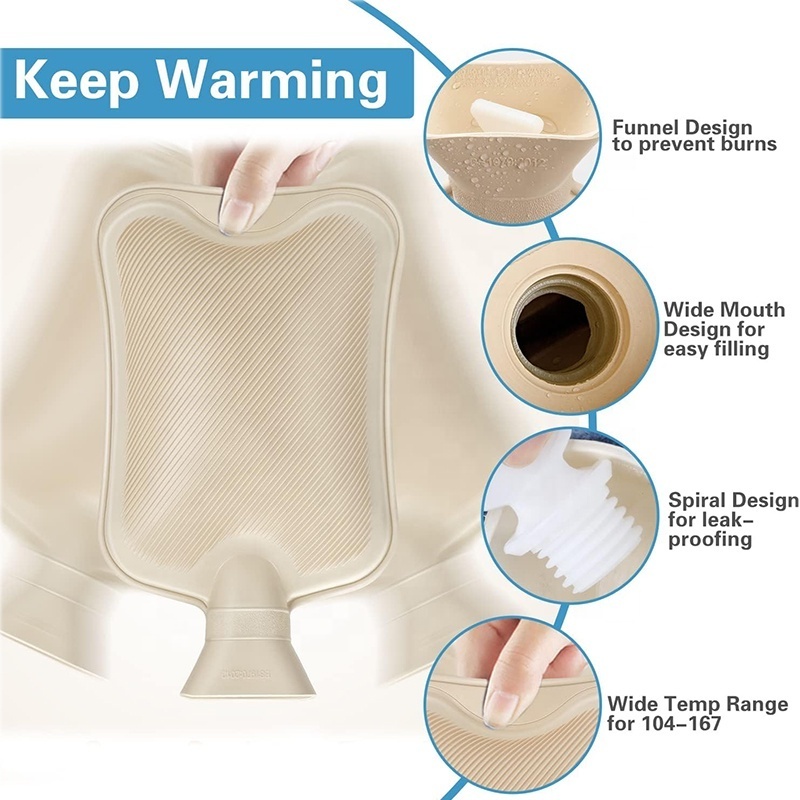 customized hot water bag fur cover 2l portable silicone rubber hot water bottle with cover