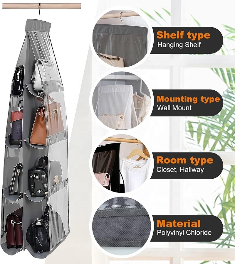 hot sale hanging storage bag 6 pocket 8 pocket handbag storage bags folding hanging purse handbag organizer storage