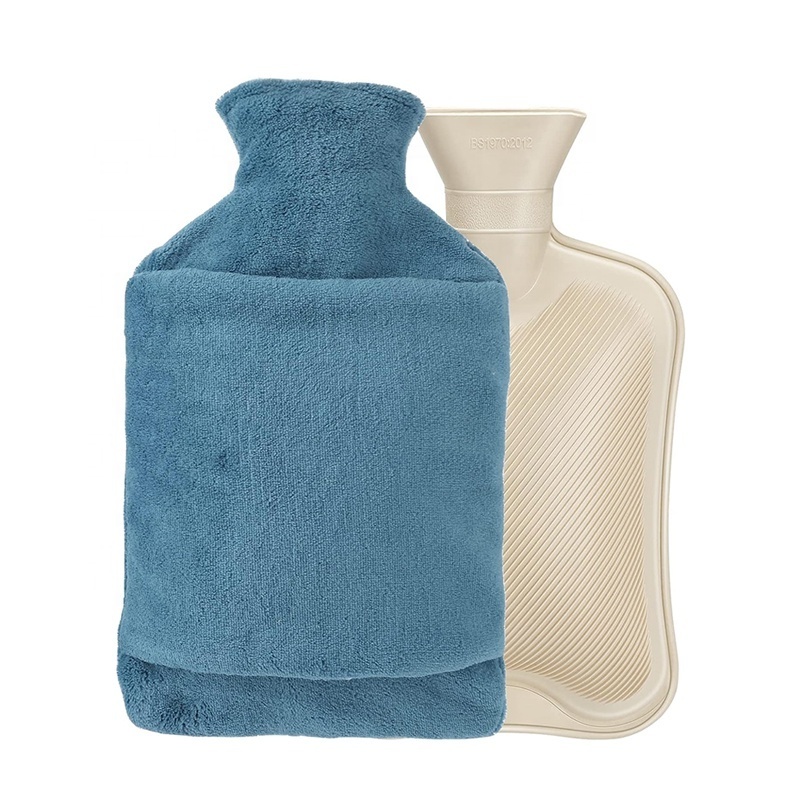 customized hot water bag fur cover 2l portable silicone rubber hot water bottle with cover