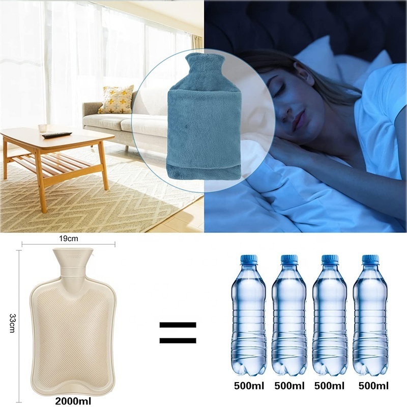 customized hot water bag fur cover 2l portable silicone rubber hot water bottle with cover