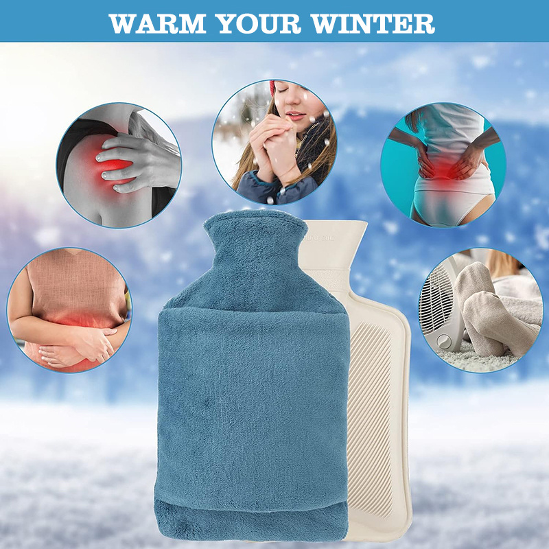 customized hot water bag fur cover 2l portable silicone rubber hot water bottle with cover